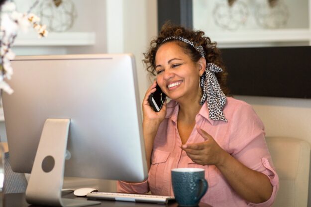Woman working from her home office